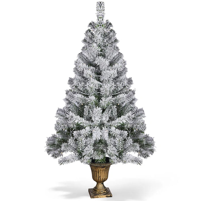 Snugleigh Flocked Christmas Tree in Decorative Pot, 120 Lights