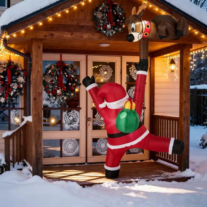 Snugleigh Inflatable Climbing Santa with Reindeer and LEDs, 8.5ft
