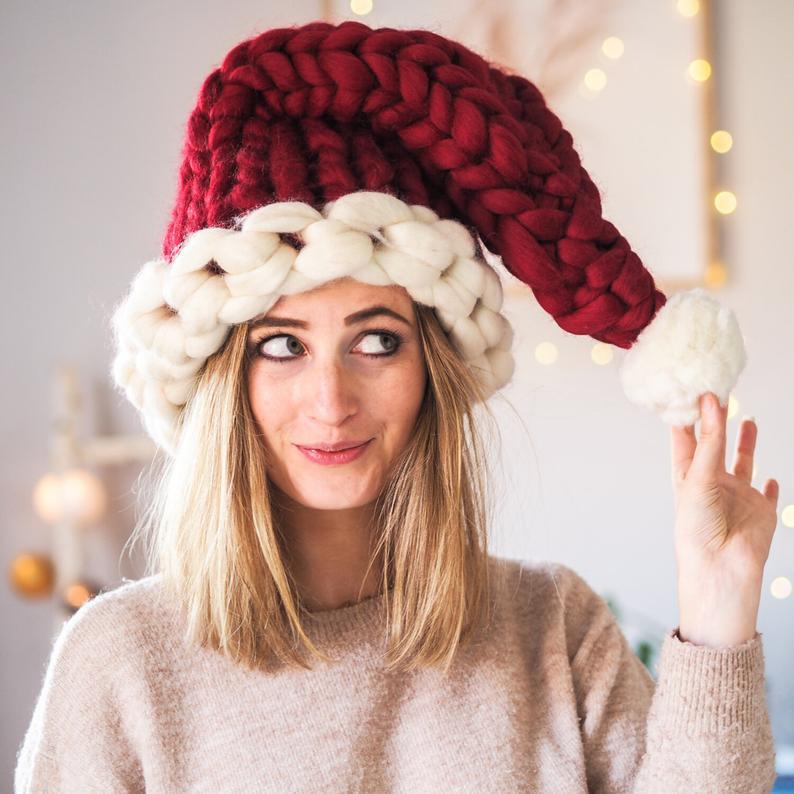 Chunky knit Christmas hat with pompom