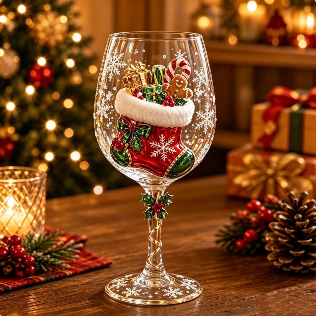 Christmas wine glass with Santa decorated stem