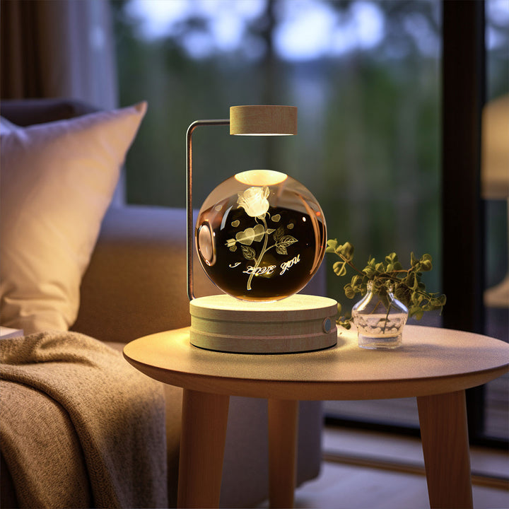 Crystal ball lamp with engraved 3D design