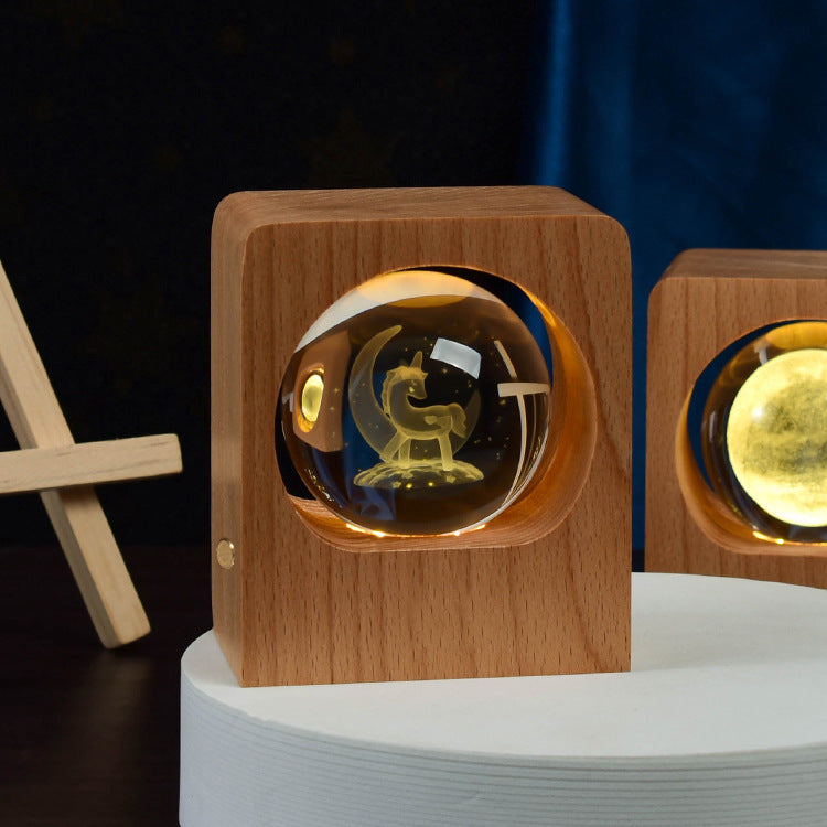 3D Crystal Ball Night Light – Laser-Engraved on Beech Base