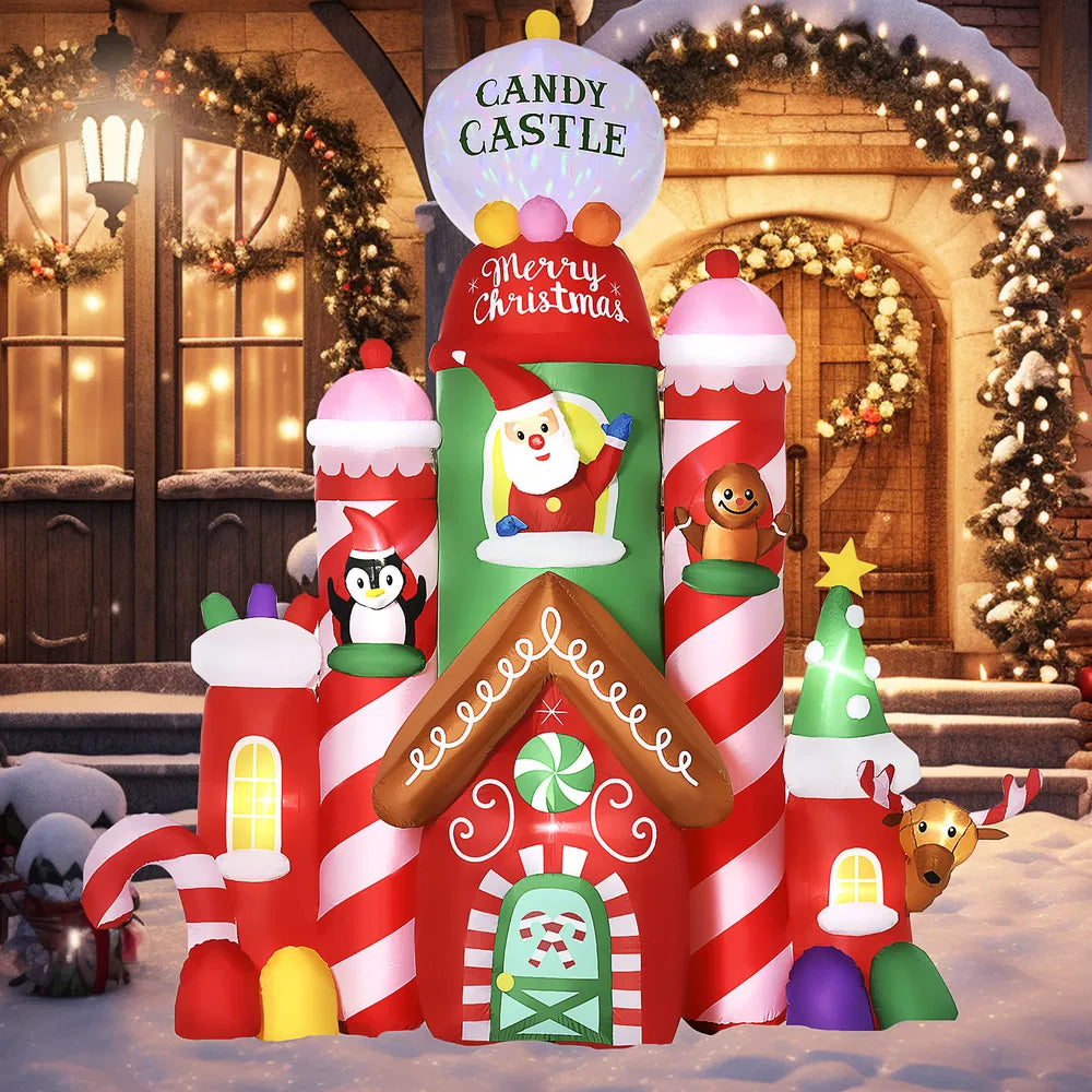 Inflatable candy castle with Santa and friends