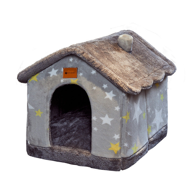 Foldable Dog House Bed With Warm Enclosed Cave Design