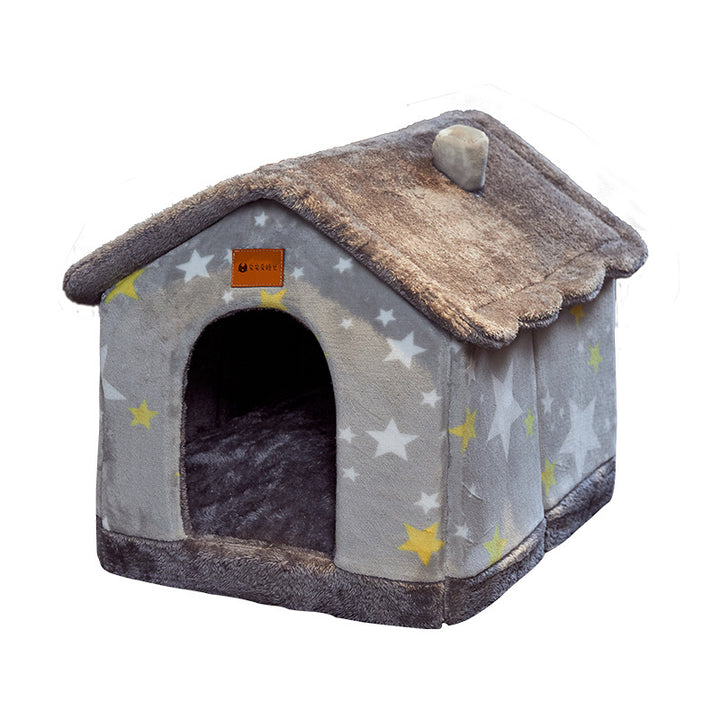 Foldable Dog House Bed With Warm Enclosed Cave Design