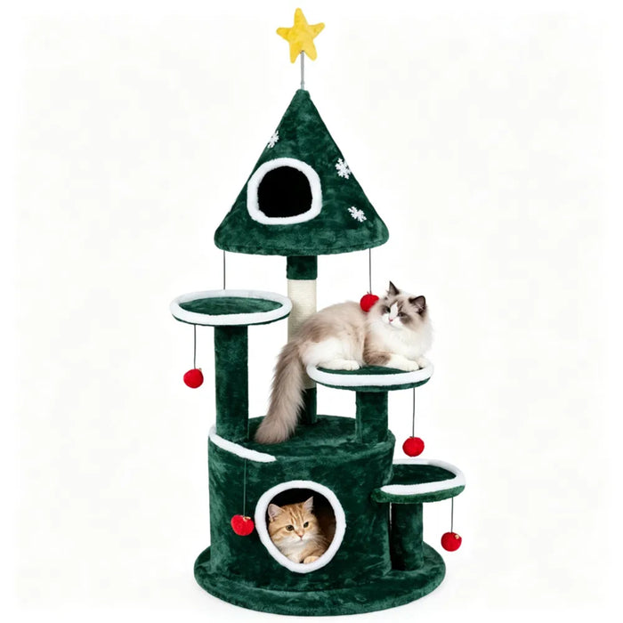 Snugleigh Christmas Cat Tree with Sisal Post and Bell Balls, 127cm