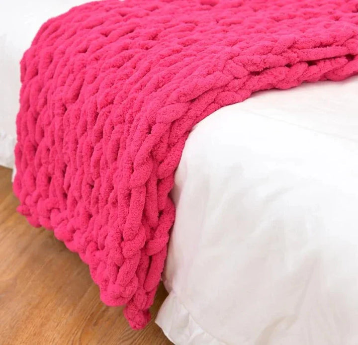 Chenille Chunky Knitted Blanket, Thick Cable Knit Throw for Couch Bed Sofa
