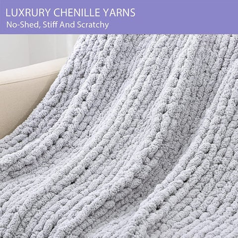 Chunky Knit Throw Blanket with Cosy Chenille Yarn and Oversized Loop Stitches Faux Fur