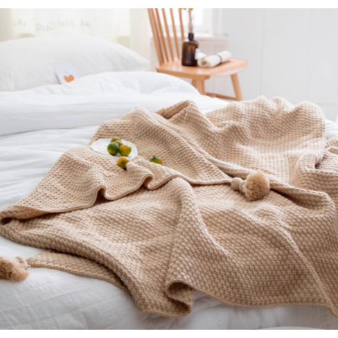 Snugleigh™ Chunky Waffle Knit Throw with Pom-Pom Tassels for Sofa