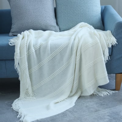 Snugleigh™ Lightweight Knit Throw with Diagonal Stripes and Tassels