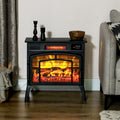 three-sided electric stove with brick back and orange flames