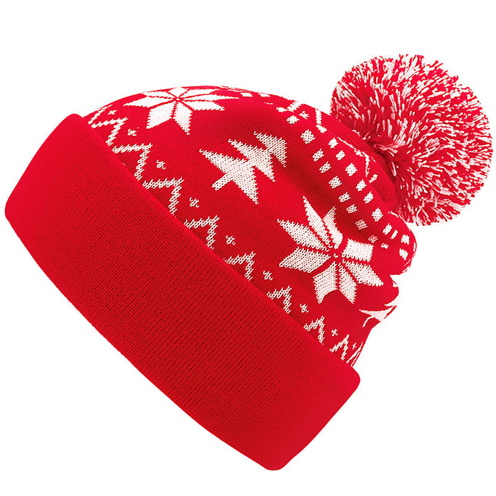 Red Christmas knitted bobble hat with pom-pom