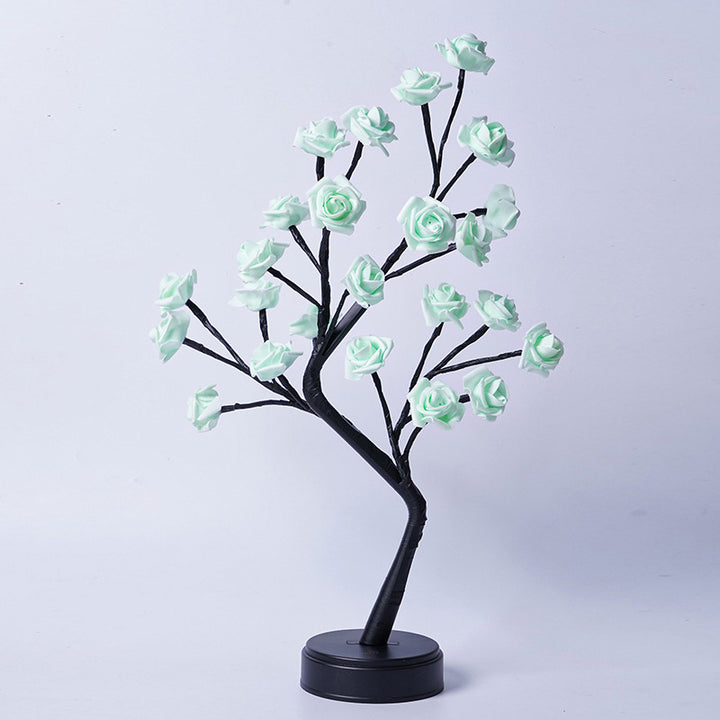 Rose tree lamp with glowing LED roses