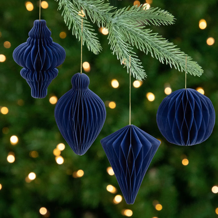 Snugleigh Set of 4 Navy Honeycomb Paper Christmas Ornaments