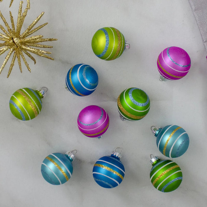 Snugleigh Set of 10 Glitter Swirl Glass Christmas Baubles
