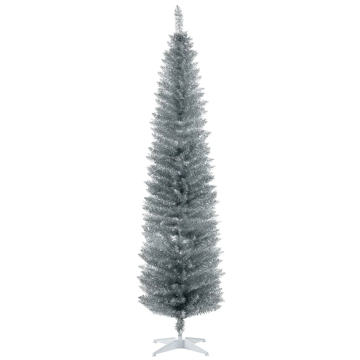 Tall silver slim pencil tree, unlit