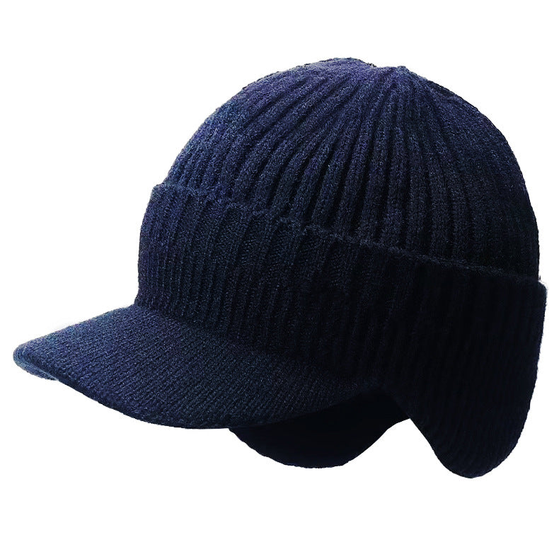 Black mens peaked beanie with ear flaps