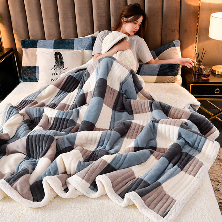Quilted sherpa blanket with green daisy print