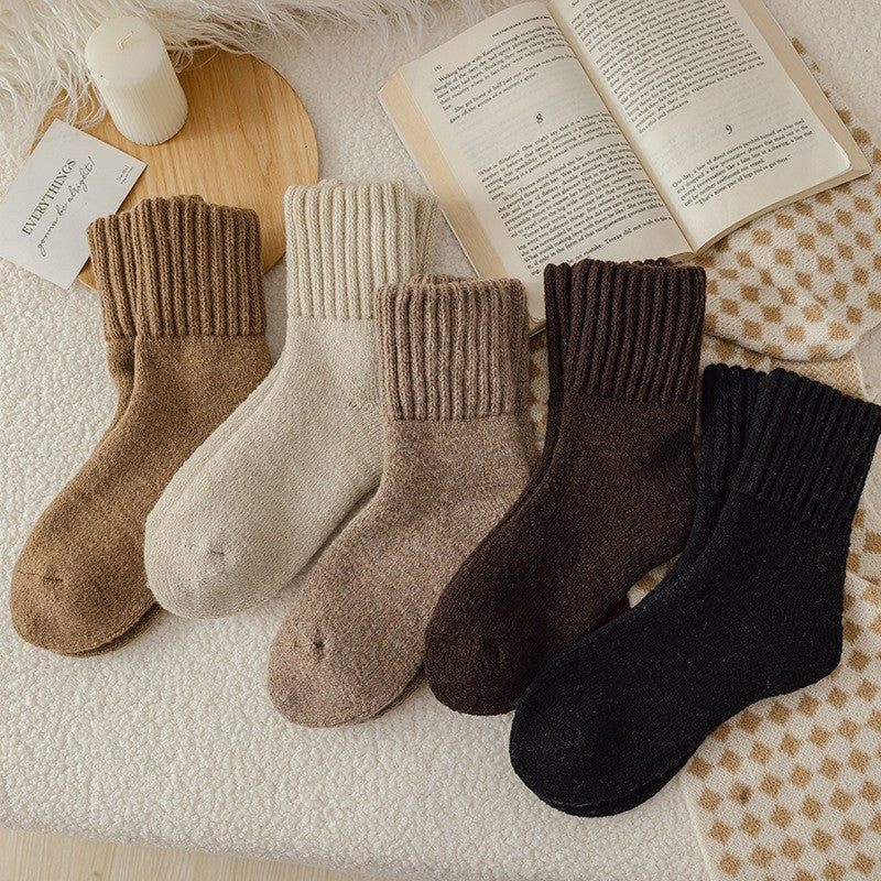 Thick terry plush winter socks in beige