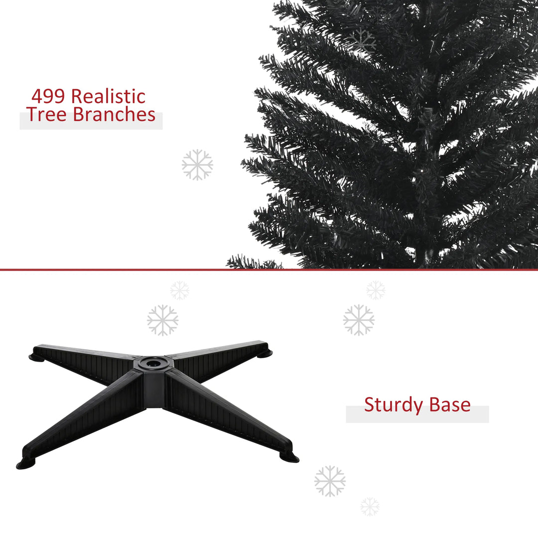 Slim black pencil Christmas tree in corner