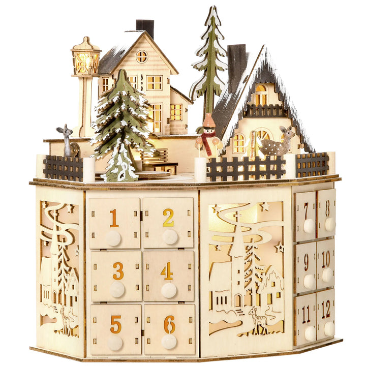 Wooden lit Christmas village advent calendar