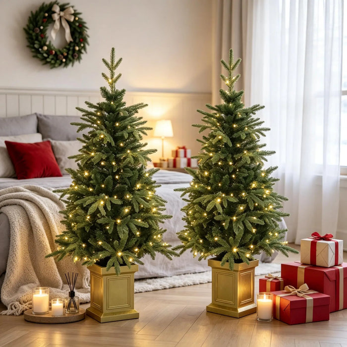 Snugleigh Battery Potted Fir Trees with Remote, Set of 2, 4ft