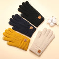 Beige cable knit gloves with plush lining
