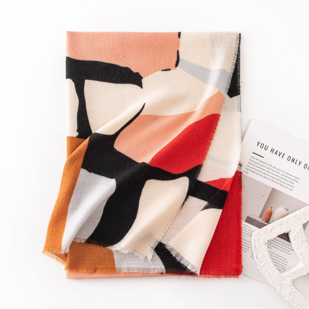 Coral abstract print scarf