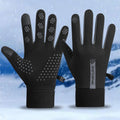 Grey fleece lined water repellent winter gloves