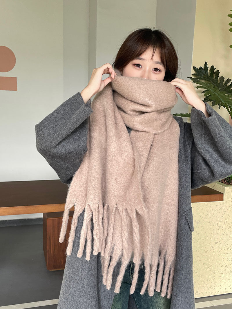 Pink oversized fluffy scarf with tassels