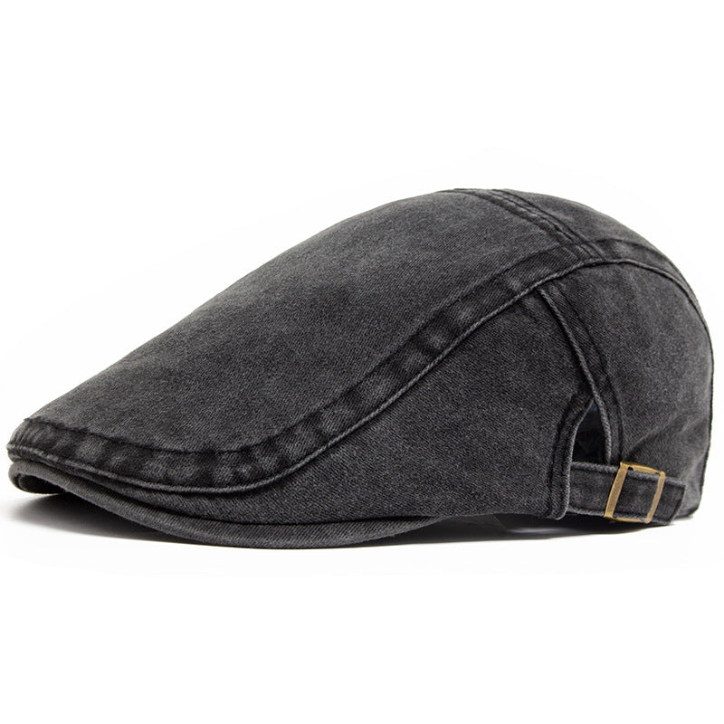 Navy washed denim flat cap