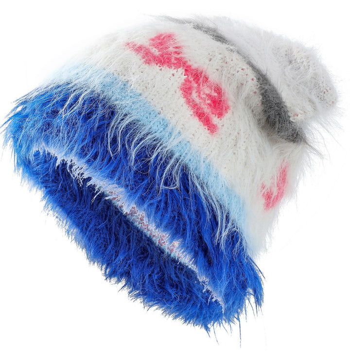 Shaggy white and blue cat ear beanie