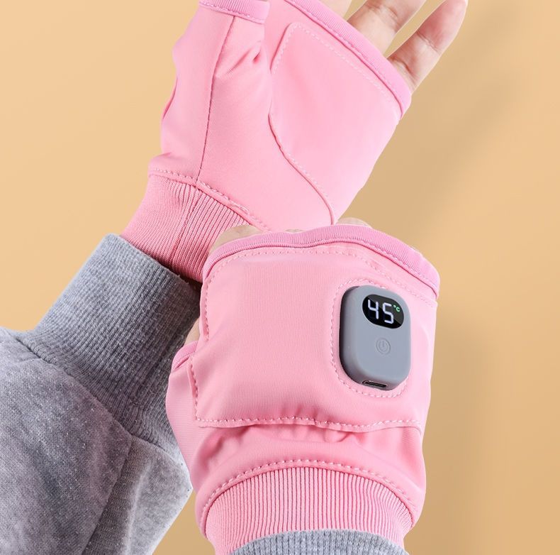 Black heated fingerless gloves with display