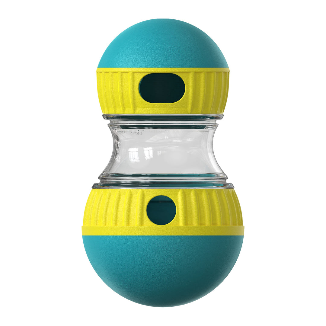 Blue treat dispensing dog tumbler toy