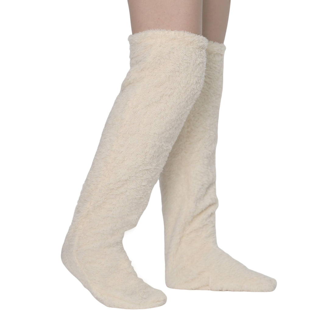 Fuzzy over the knee plush socks in lilac