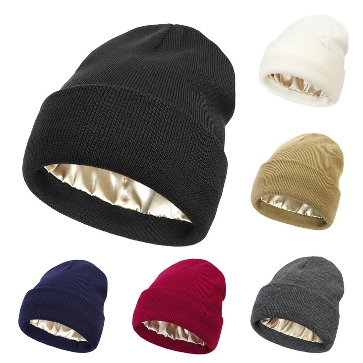 Pink cuffed beanie with satin lining