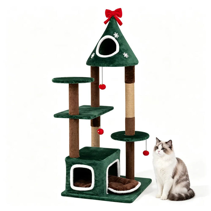 Snugleigh Green Christmas Cat Tree with Bell Balls, 137cm