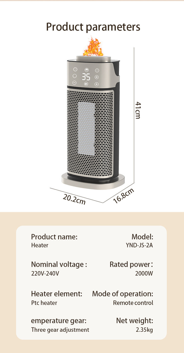 Silver tower heater with flame-effect humidifier