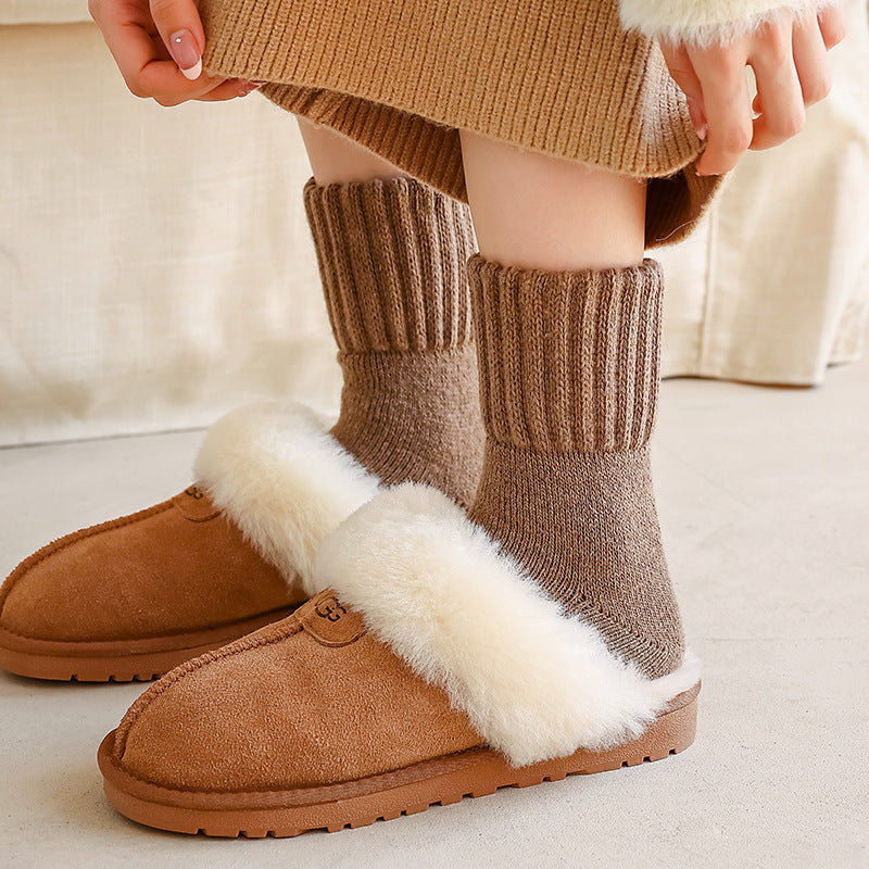 Thick terry plush winter socks in beige