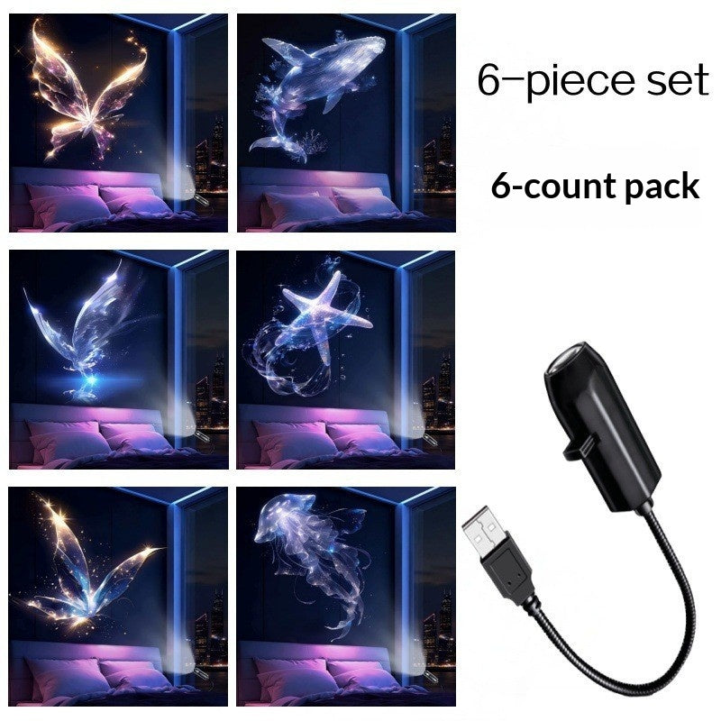 USB projector casting Christmas pattern on wall