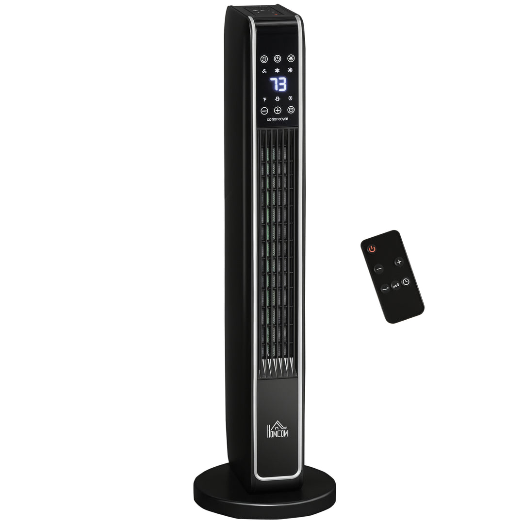 black oscillating tower fan heater with remote