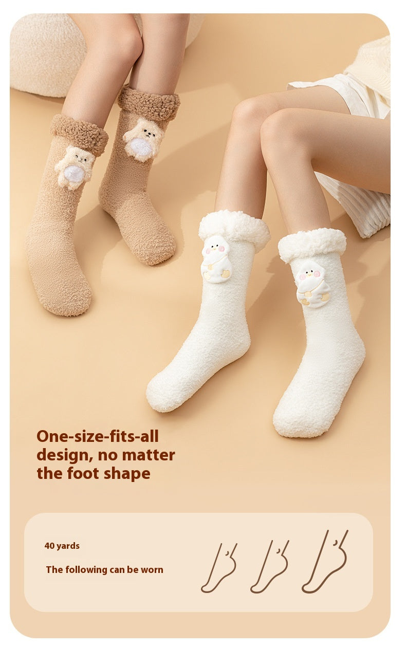 Pink plush heated socks with deer badge