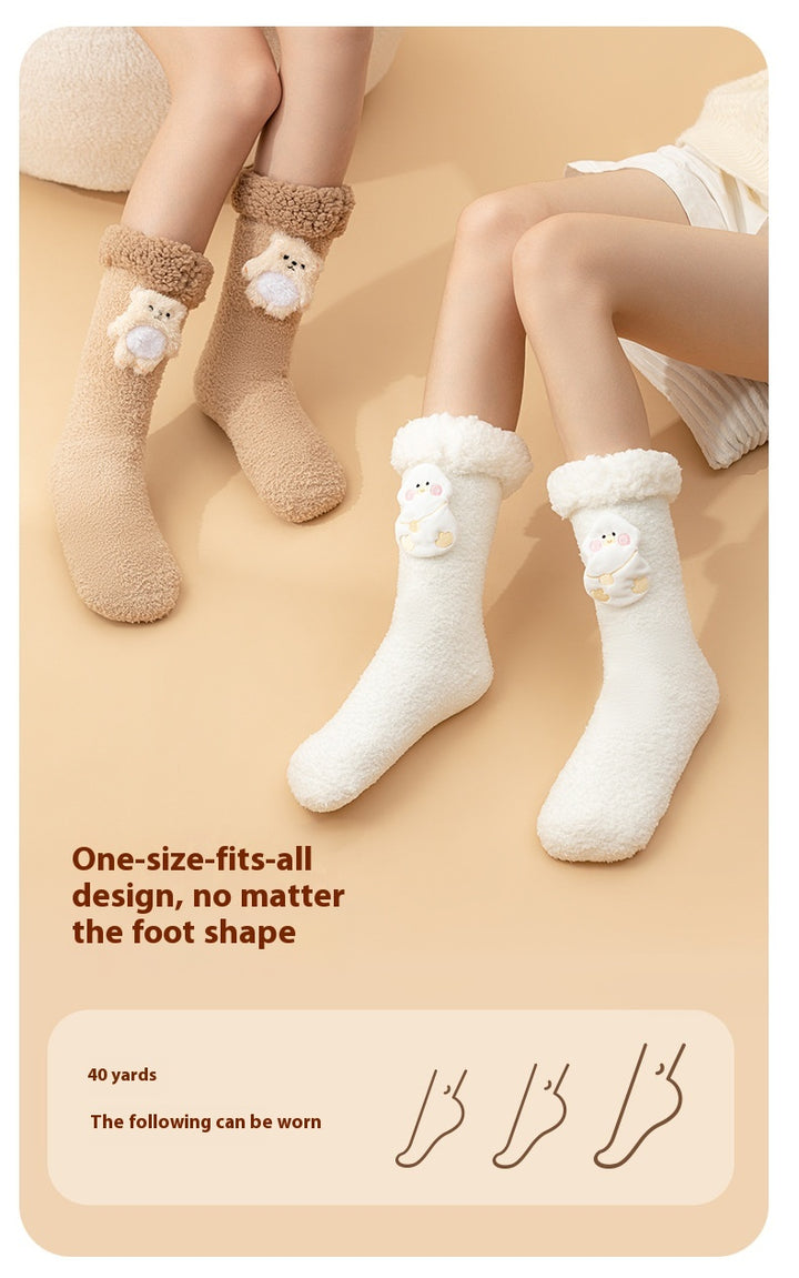 Pink plush heated socks with deer badge