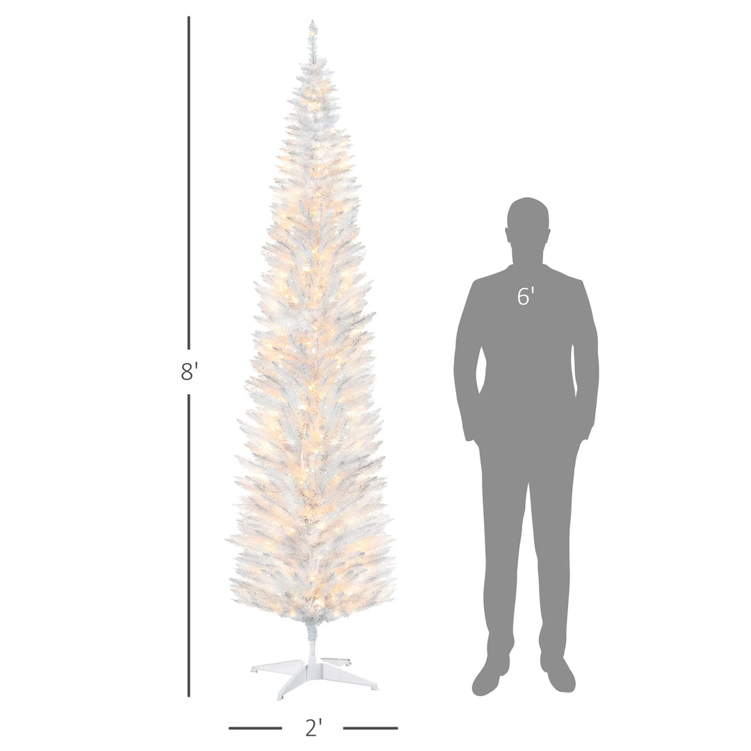 Tall white pencil tree with warm lights
