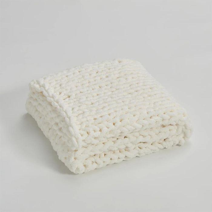 Snugleigh™ Chunky Knit Chenille Throw, Hand-Knotted and Plush