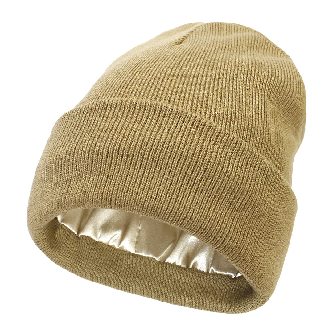 Black double layer cuffed beanie with satin lining