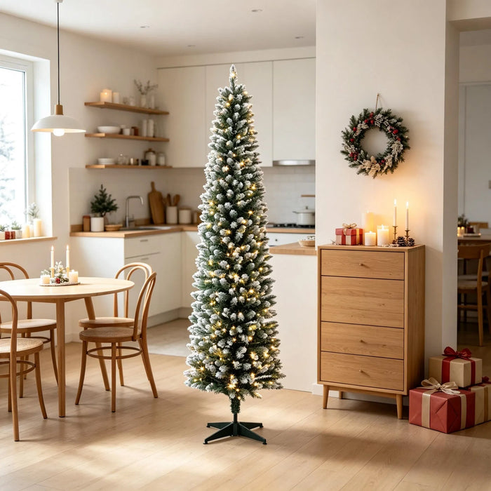 Snugleigh Frosted Pencil Christmas Tree with 170 LEDs and Remote, 6ft
