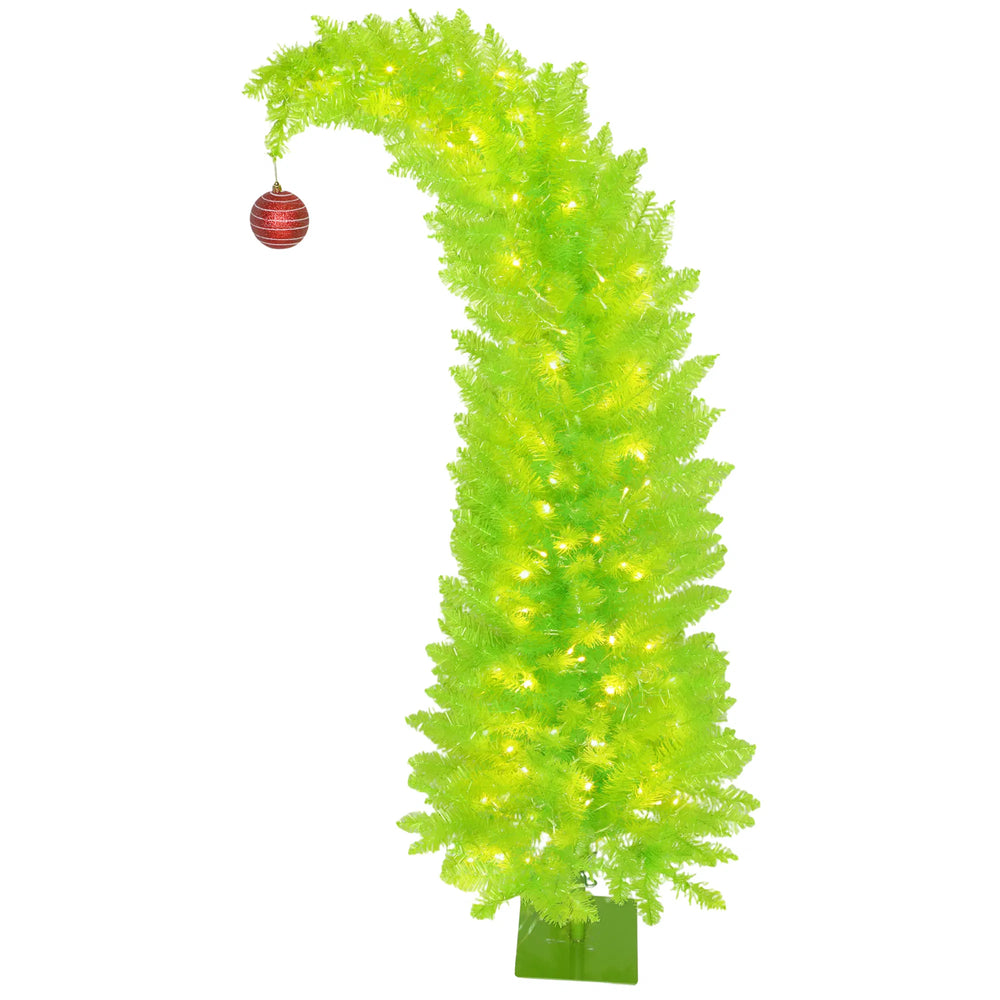 Lime green bent-top pencil tree with lights