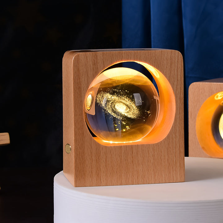 3D Crystal Ball Night Light – Laser-Engraved on Beech Base