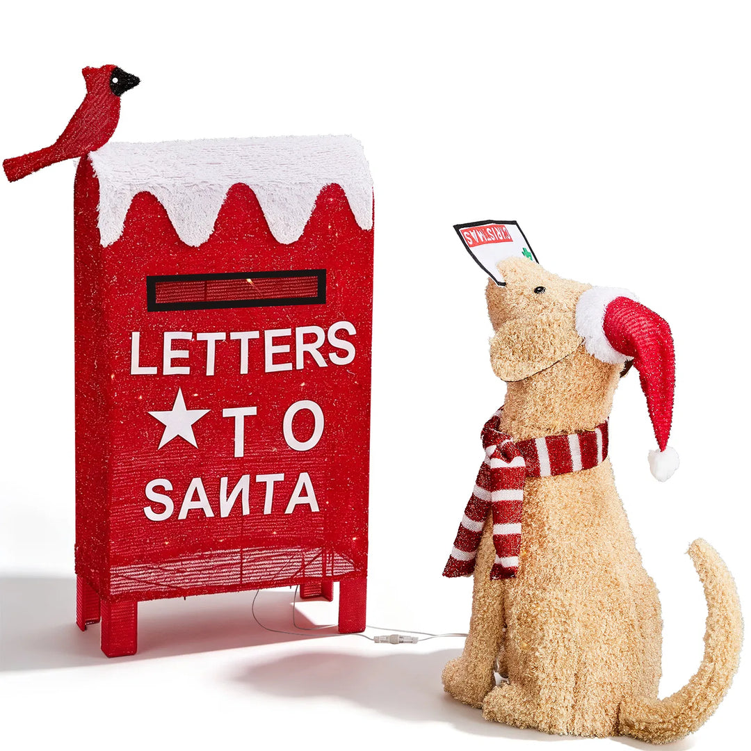 Lit dog and red postbox figure